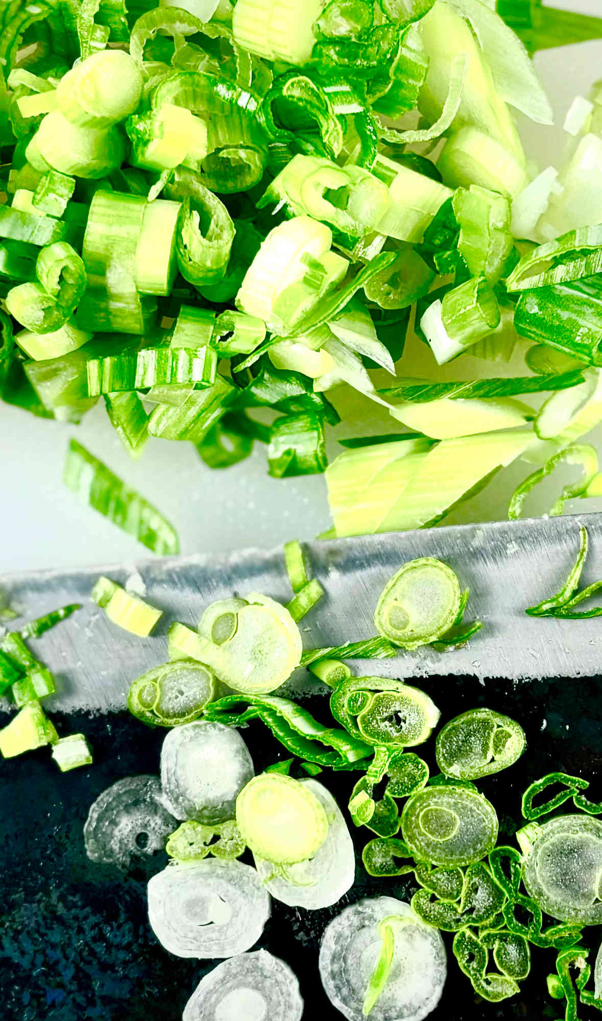 Finely chopped spring onions.