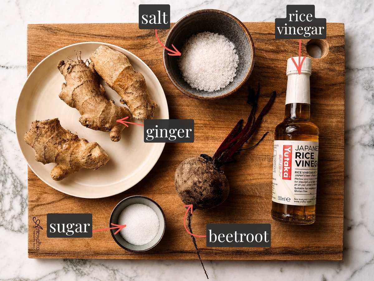 ingredients for pink pickled ginger