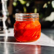 Pickled carrot in a glass jar