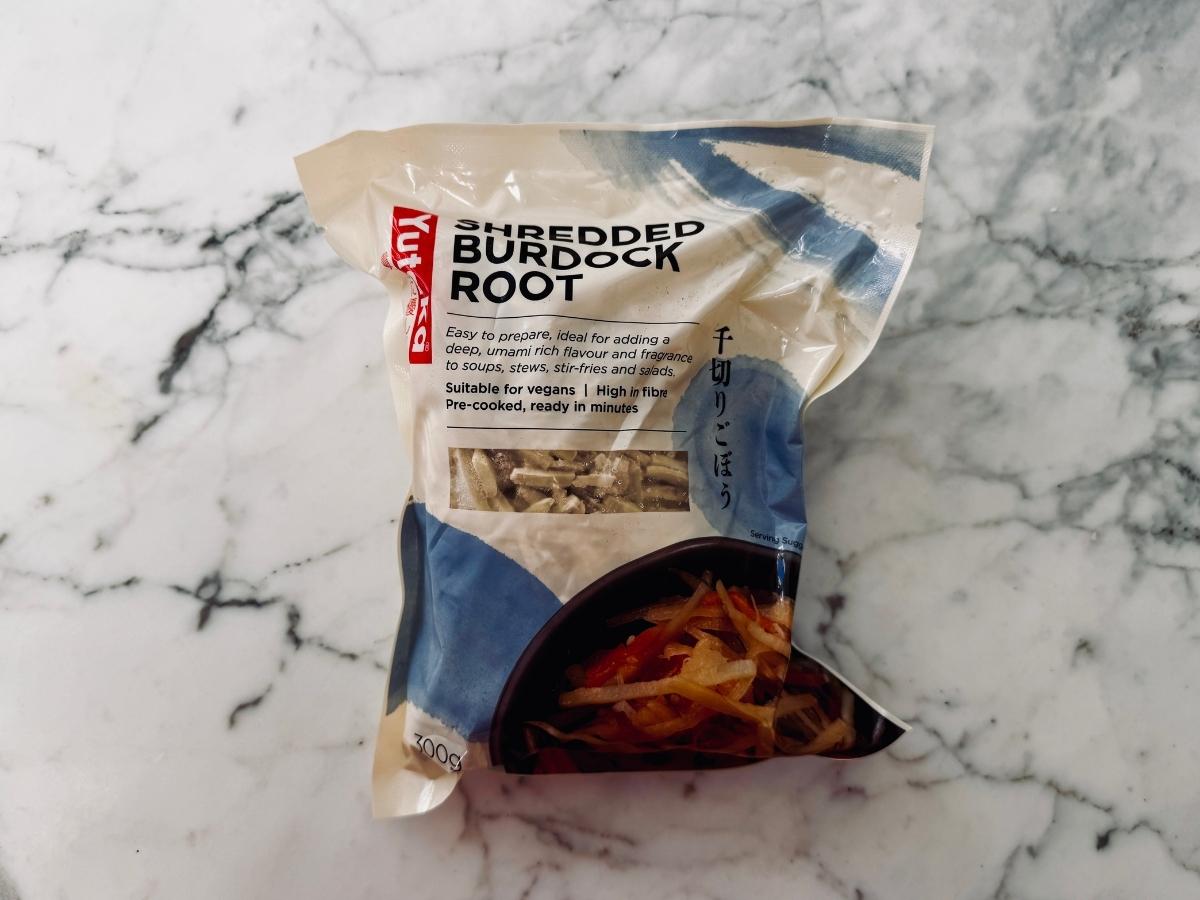 a bag of frozen shredded burdock root