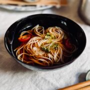 Somen noodles in dipping sauce with toppings