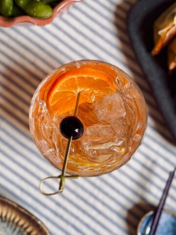 top down view of the finished sake old fashioned