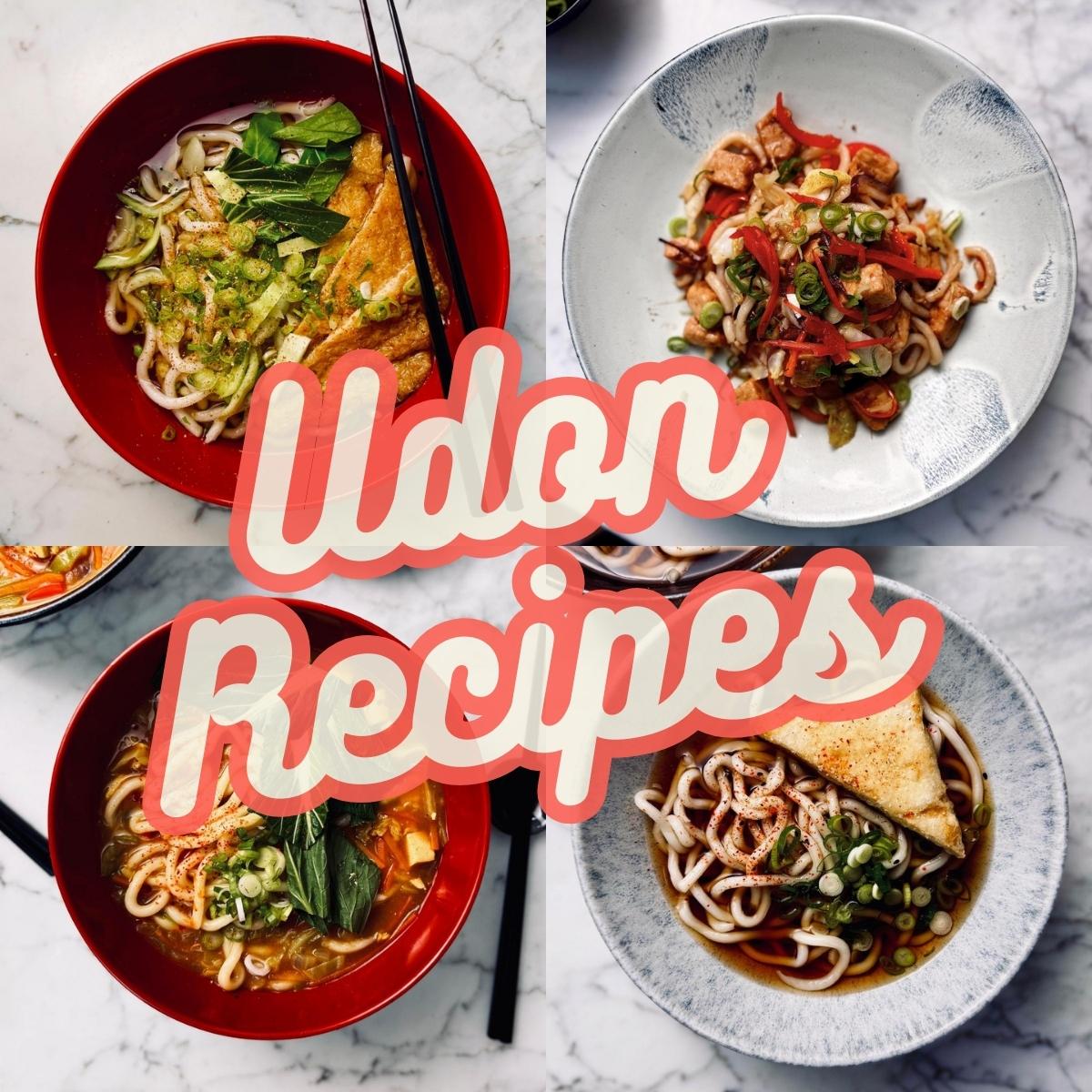 Vegan Japanese udon noodle recipes collage poster