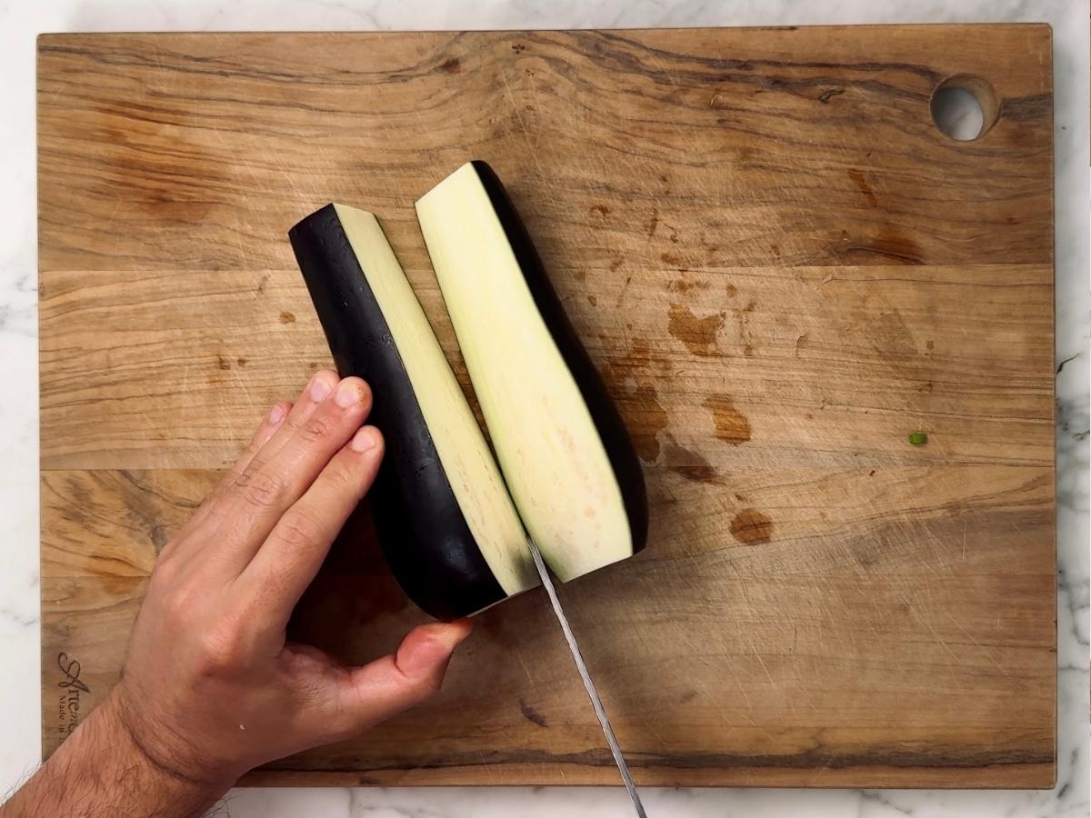 Aubergine cut lengthways