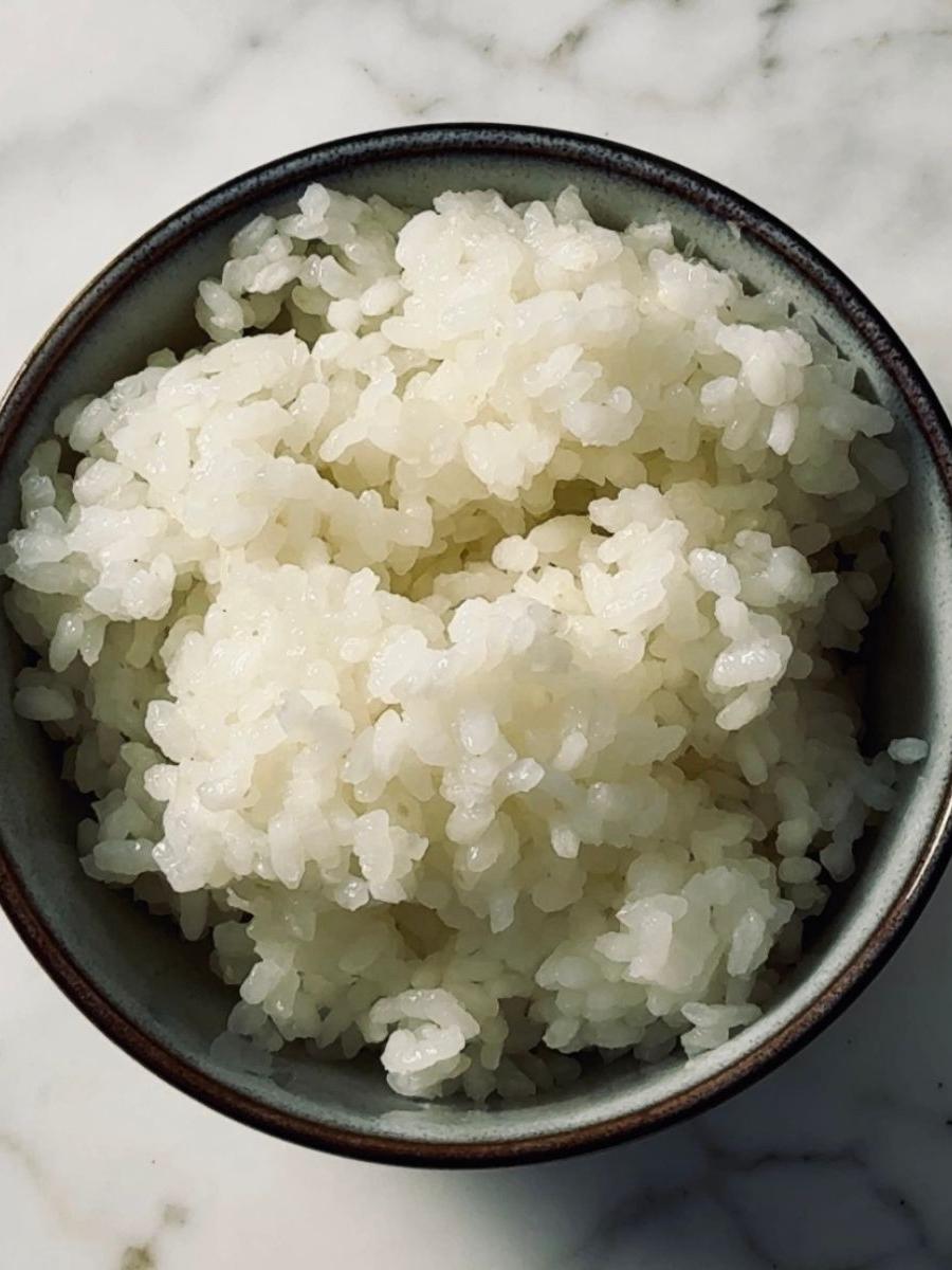 close up of a bowl of cooked rice