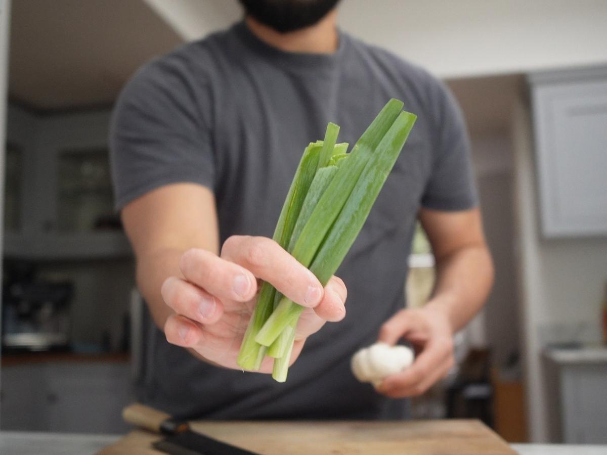 trimmed green onion tops used to make rayu
