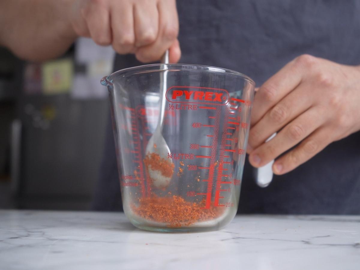 ichimi togarashi chili powder mixed with water for rayu

