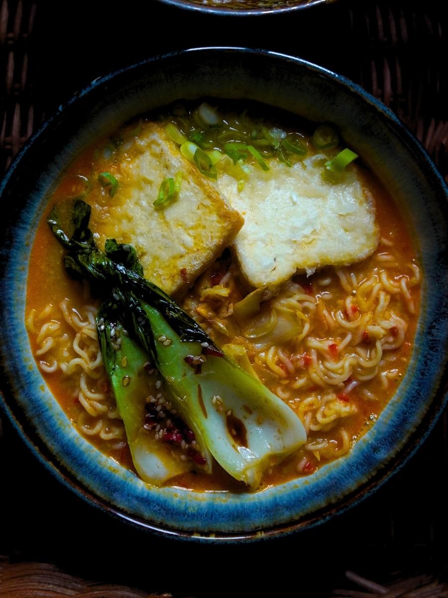 close up of yuzu ramen (birds-eye view)