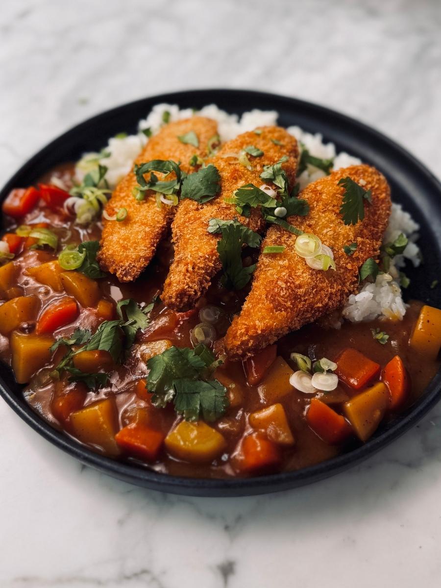 close up of sweet potato katsu curry
